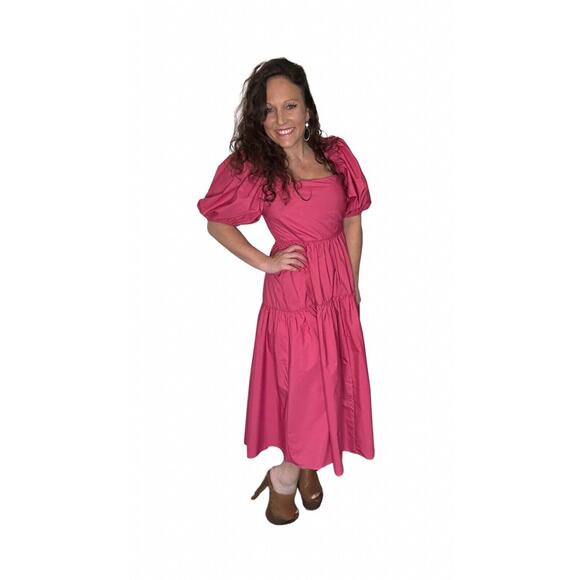 entro Dresses & Skirts - Entro Women’s Pink Puff Sleeve Smocked Midi Dress - Sz S- Cottagecore Style NWT